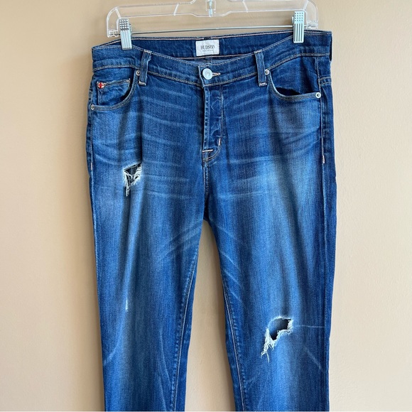 Hudson Leigh Boyfriend Distressed Jeans size 28 holes Buttonfly - Picture 2 of 6